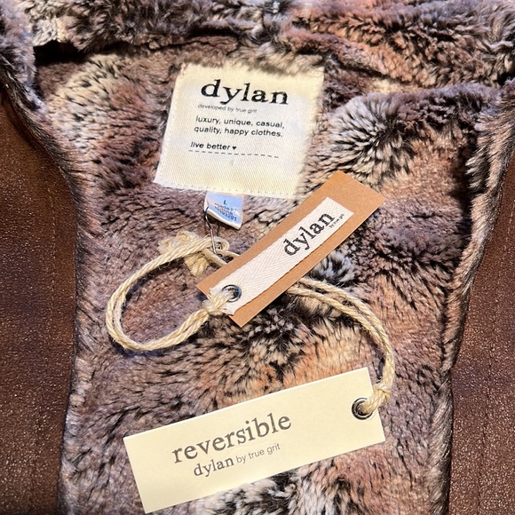 NWT Dylan/True Grit brown vintage fur reversible vest with hood size L - Picture 5 of 6